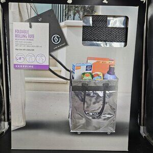 Aldi Silver 22" Foldable Rolling Tote Bag Grocery Shopping Wheels Cart Dupe Pull